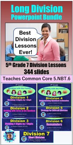 a poster with the words best division lessons ever and an image of a woman smiling