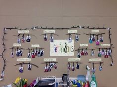 a kitchen counter topped with lots of clutter next to a wall covered in magnets