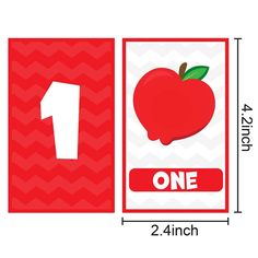 a one - sided card with an apple on it and the number 1 in front