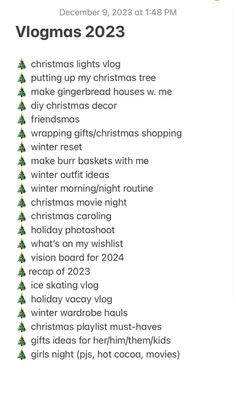 the christmas list is displayed in green and white