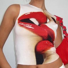 Summer Sexy red lips Graphics Sleeveless Tank Top Personality Aesthetic Color Sleeveless y2k clothes trashy y2k female top Slim [23y 8m 9d] Personality Aesthetic, Y2k Female, Lip Graphic, Long Sleeve Bathing Suit, Trashy Y2k, Couples Halloween Outfits, Aesthetic Color, Y2k Top, Office Outfits Women