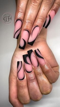 Nails Coffin Short, Acrylic Nails Coffin Pink, Black Nail Designs, Acrylic Nails Coffin, Nails Coffin, Luxury Nails