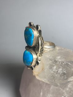 "Long Turquoise ring Navajo southwest sterling silver women Size 8.25 Weight 10.7g Length. 1 1/2\" Width 7/8\" Thinnest part of the band in back 5/32\" Free Shipping & Free Postal Insurance Delivered in a Gift Box If you do not want the ring polished and want to leave the natural patina please let me know at the time of purchase as I do polish rings before I ship rings out. Thanks Free First Class shipping and postal insurance is included. If you want to upgrade to priority kindly pay an add Southwestern Turquoise Ring, Adjustable Sterling Silver Turquoise Ring In Western Style, Collectible Southwestern Turquoise Ring Stamped 925, Adjustable Southwestern Sterling Silver Turquoise Ring, Nickel-free Round Turquoise Southwestern Ring, Gift Multi-stone Turquoise Ring In Sterling Silver, One-of-a-kind Silver Turquoise Ring In Sterling Silver, Southwestern Nickel-free Turquoise Jewelry, Adjustable Southwestern Turquoise Ring Nickel-free