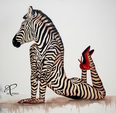 a painting of a zebra laying on the ground with it's legs spread out