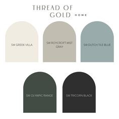 the color scheme for thread of gold home in shades of green, white and grey