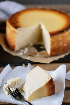 a piece of cheesecake on a plate with a fork