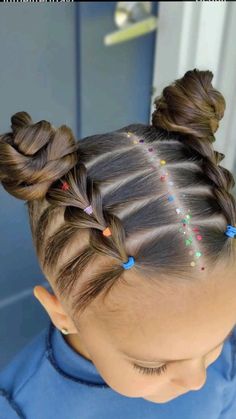 Rubberband Hairstyles Kids Black, Crazy Hair Day Ideas For Girls Easy, Toddler Crazy Hair Day, Crazy Hairstyles For Kids, Gymnastic Hairstyles For Kids, Pigtail Hairstyles For Kids, Dance Recital Hairstyles, Cute Crazy Hair Day, Gymnastics Hairstyles For Competition