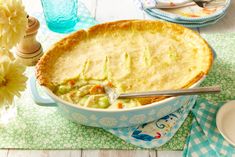 there is a pot pie on the table