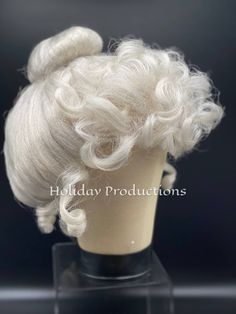 Heavily wefted and extra full. This beautiful Mrs Claus wig was done with a traditional upsweep into a bun with top curls and wispy ringlets around the hairline. Built on a comfortable breathable cap. Just one of our many Christmas Wigs we offer. Any questions, please feel free to ask. Thanks so much for looking. Wig Inspiration, Mrs Santa Claus, Wig Costume, Mrs Claus, Costume Cosplay, Facial Hair, Costume Accessories, Zombie, Santa Claus