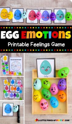 egg emotions printable feelings game for kids to play on the table with their pictures