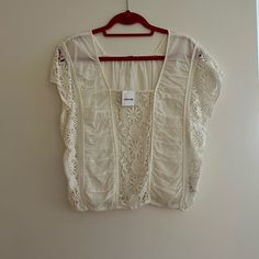 Questions? Ask In Comments! Casual Embroidered Crochet Top, Casual Short Sleeve Lace Top For Vacation, Casual Cotton Lace Top For Beach, Casual Lace Top For Daywear, Casual Lace Top With Floral Embroidery, Casual White Lace Top For Daywear, White Casual Crochet Top For Daywear, Casual White Crochet Top For Daywear, White Embroidered Shirt