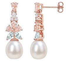 A lovely pair with playful details, these luminous bleached-white cultured freshwater pearl earrings suspend from colorful multi-shaped gemstones. From Affinity® Cultured Pearls. Luxury Pearl Gemstone Earrings For Wedding, Pear-shaped Gold Pearl Earrings With Gemstones, Adjustable Pink Pearl Drop Earrings, Pink Pearl Charm Wedding Earrings, Nickel-free 14k Gold-filled Pearl Earrings, K Rose, Freshwater Pearl Earrings, Freshwater Pearls Earrings, Pearl Gemstone