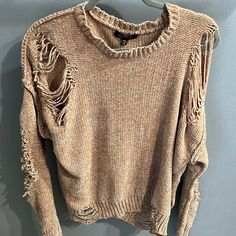 New With Tags M/L Distressed Sweater, 2024 Halloween, Concept Clothing, Distressed Sweaters, Beige Sweater, Colorful Sweaters, High Fashion, Scoop Neck, Sweaters For Women