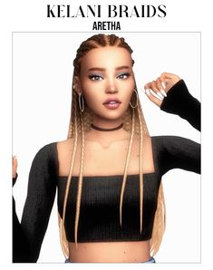 an image of a woman with blonde hair and braids on her head, wearing a black crop top