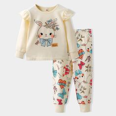 2-piece Rabbit Pattern Pajamas Sets for Toddler Girl - PrettyKid Pattern Pajamas, Girls Loungewear, Body Con Dress Outfit, Cool Baby Clothes, Childrens Clothing Boutique, Rabbit Pattern, Pajamas Sets, Kids Boutique Clothing