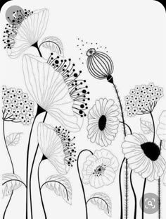 black and white drawing of flowers