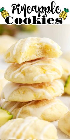 pineapple cookies are stacked on top of each other with the words pineapple cookies above them