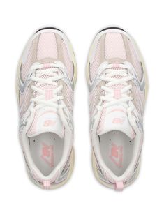 Find NEW BALANCE 530 Sneakers on Editorialist. light pink/grey panelled design mesh panelling front lace-up fastening pull-tab at the heel logo patch to the side logo patch at the tongue almond toe padded ankle branded insole rubber sole Pink Granite, Formal Loafers, Cute Sneakers, Online Clothing Stores, Lining Fabric, Pull Tab