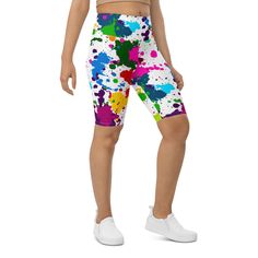 Color Splash Biker Shorts Sporty Multicolor Fitted Biker Shorts, Multicolor Sporty Biker Shorts, Colorful Biker Shorts, Multicolor Sports Biker Shorts, Multicolor Biker Shorts With Built-in Shorts And Stretch, Sweat Workout, Yoga Capris, Compression Leggings, Of Outfits