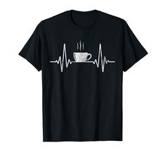 a cup of coffee with heartbeats on the front and back of it t - shirt