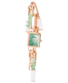 in stock Rose Gold Watch Accessories With Rectangular Dial For Gift, Trendy Green Watches As Gift, Charm Bracelet Watch, Hand Rose, Three Hands, Anne Klein, Gold Tones, Pick Up, In Store