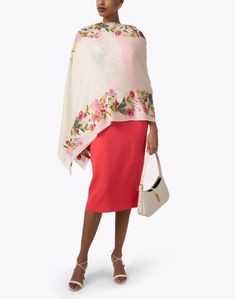 Janavi is known for their unique, innovative stitching techniques and intricate detailing. This soft merino wool style is no exception with features like a feminine embroidered floral motif against an ivory background. Pair this shawl with a vibrant sheath dress to create an elegant and timeless look. Elegant Cashmere Dresses, White Silk Pashmina Shawl, Elegant Floral Embroidered Shawl For Spring, Elegant Beige Shawl For Spring, Elegant Embroidered Shawl For Spring, Elegant Pashmina Shawl For Spring, Elegant Spring Pashmina Shawl, Elegant White Shawl For Spring, Elegant Cream Embroidered Shawl