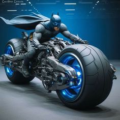 a batman motorcycle is shown with blue lights