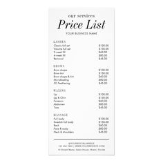 the price list for an event is shown in black and white on a white background