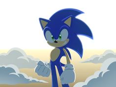 sonic the hedgehog is standing in front of some clouds