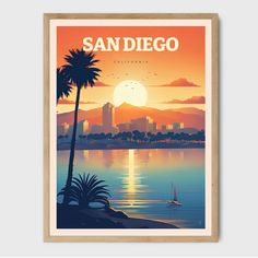 the san diego poster is hanging on a wall