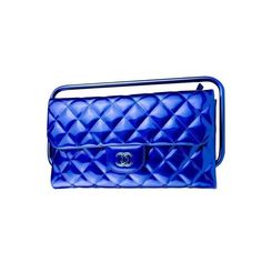 Chanel - Runway Electric blue quilted patent leather clutch ($5,810) Formal Quilted Rectangular Clutch, Luxury Blue Rectangular Clutch, Chanel 2014, Chanel Runway, Feeling Blue, Metallic Blue, Cc Logo, Cute Bags, Leather Clutch