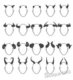 an image of different types of horns and nose shapes on a white background stock illustration