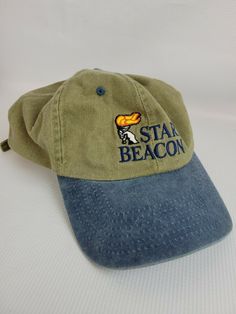 Star Beacon Hat Adjustable Baseball Cap Green Blue H007. Some wear as shown in pictures. Feel free to ask any questions Fun Green Adjustable Baseball Cap, Blue Vintage Baseball Cap For The Beach, Throwback Blue Baseball Cap, Distressed Green Cap Hat, Star Baseball Cap, Baseball Cap, Baseball Hats, Blue Green, Feel Free