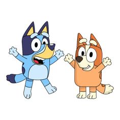 two cartoon dogs are standing next to each other and one is holding his hand out