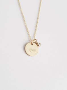 "Love Mom Necklace - 14K Gold Filled - Mothers Gift - Mom Heart Pendant Necklace - Charm Necklace - Personalized Necklace - Gift - 1/2 inch The perfect Mother's day gift to show your love and respect for your Mothers! * Dimensions: -1/2 inch Diameter 14K Gold Filled Circle Disc Pendant -4mm Cubic Zirconia * Necklace Chain Length: Available in 14in, 16in, or 18in ---------------------------------- HOW TO ORDER 1. Select the length that you would like from the drop down menu. This listing is for ( Mother's Day 14k Stamped Charm Necklace For Anniversary, 14k Gold Stamped Charm Necklace For Mother's Day, 14k Stamped Charm Necklaces For Anniversary And Mother's Day, Stamped 14k Charm Necklace For Mother's Day Anniversary, 14k Charm Necklaces For Anniversary And Mother's Day, Round Birthstone Necklace For Wedding And Mother's Day, Everyday 14k Stamped Jewelry For Mother's Day, Mother's Day 14k Stamped Everyday Jewelry, 14k Gold Hand-stamped Charm Necklace For Anniversary