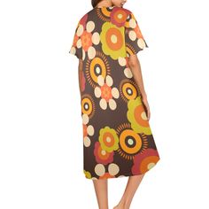 70's Hippie Flower Power Muumu Lounger House Dress - 7724008210587 Retro Summer Loungewear Dress, Summer Retro Loungewear Dress, Retro Spring Loungewear Dresses, Spring Retro Loungewear Dresses, Retro Brown Dress For Vacation, Mid Century Modern Curtains, Modern Duvet, Modern Blankets, Retro Phone Case