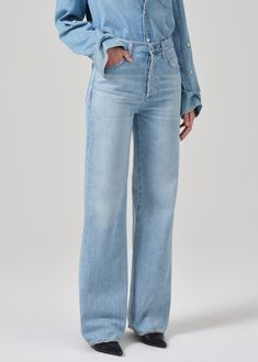 This trouser inspired silhouette is designed to sit high on the waist with a flattering, ultra-relaxed wide-leg. This easy-going staple offers a full length 30” inseam. Style yours with a sleek bodysuit or a classic t-shirt and blazer. For extra length, try the Annina Long 33”. This non-stretch fit is intended to be relaxed. Size down for a higher, closer fit. Looks Like: Light indigo washFeels Like: Non-stretch denim has vintage character with a super soft hand and lightweight feel Relaxed Trousers, Classic Trousers, Jeans Fabric, Vintage Character, Premium Denim, Trouser Jeans, Fashion Advice, Stretch Denim, Vintage Collection