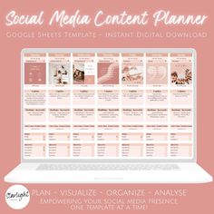 the social media content planner is displayed on a laptop