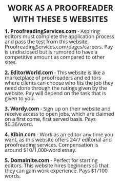 an advertisement with the words work as a proofreader with these 5 websites