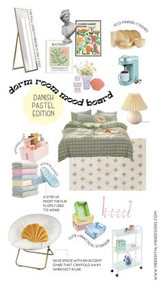 a collage of different items including bedding, lamps and other things in the background