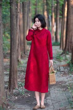 Red Long Cheongsam For Spring, Red Long Sleeve Cheongsam For Wedding, Traditional Long Sleeve Red Cheongsam, Red Long Sleeve Cheongsam For Spring, Traditional Long Sleeve Dress For Tea Ceremony, Elegant Red Long Sleeve Ao Dai, Elegant Long Sleeve Cheongsam, Elegant Long Sleeve Spring Cheongsam, Long Sleeve Cheongsam For Wedding