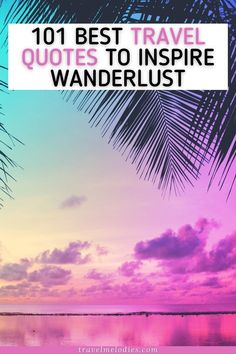 the ocean with palm trees and clouds in the background text reads 101 best travel quotes to inspire wanderlust