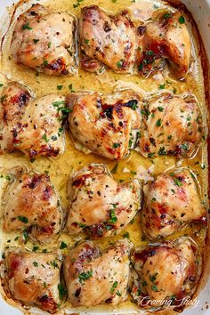 the chicken is cooked and ready to be served in the oven with herbs on top