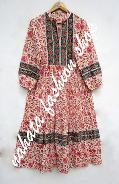 ITEM DESCRIPTION cotton border printed long maxi dress - v neckline summer maxi - long sleeve boho dress Features: Long sleeve, V neck, Long dress Fabric : 100% Cotton cambric hand block printed fabrics   Sleeve Length = 22 inch For more sizes & their measurement, please refer our below chart to understand the sizes variations available with us For your size requirement, please mention your size in seller note at the time of buying. SIZE MEASUREMENT  BUSTLENGTHSHOULDER XXS34 inch51 inch13.5 inch XS36 inch51 inch14 inch S38 inch51 inch14.5 inch M40 inch51 inch15 inch L42 inch51 inch16 inch XL44 inch51 inch16.5 inch 2XL46 inch51 inch17 inch 3XL48 inch51 inch18 inch   Company Return Policy:  Please write for more information to my email directly CHOOSE "ASK SELLER QUESTION" Payment policy:- w Traditional V-neck Maxi Dress With Boho Print, Traditional Boho Maxi Dress With Floral Print, Bohemian Block Print Maxi Dress For Festival, Summer Boho Maxi Dress With Block Print, Festival Boho Maxi Dress With Block Print, Bohemian Summer Block Print Maxi Dress, Bohemian Summer Maxi Dress With Block Print, Bohemian Block Print Maxi Dress, Flowy Bohemian Maxi Dress With Block Print