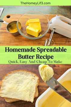 the homemade spreadable butter recipe is ready to be cut into pieces and put on a cutting board