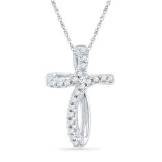 Diamond Accent Loop Cross Pendant in 10K White Gold | Diamond Necklaces | Necklaces | Zales Jewelry By Brand, Sterling Silver Cross Necklace, Peoples Jewellers, Diamond Solitaire Necklace, Women Necklace, Diamond Cross, Gold Necklaces, Gold Necklace Layered, Cross Jewelry