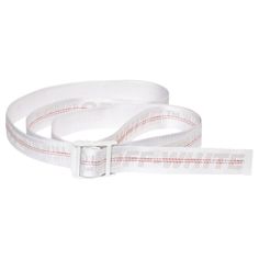 a white lanyard strap with red and white stripeing on the side, one end is