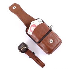 Men Leather Waist Bag Large Capacity Belt Bag Brown Shoulder Bags Crossbody Bags Multi-layer Buckle Portable Brown Leather Belt Bag, Portable Brown Pouch Belt Bag, Brown Travel Belt Bag, Brown Portable Belt Bag For Daily Use, Rectangular Belt Bag With Pockets For Business, Brown Pouch Chest Bag, Rectangular Brown Belt Bag, Brown Rectangular Belt Bag, Business Brown Belt Bag With Mobile Phone Holder