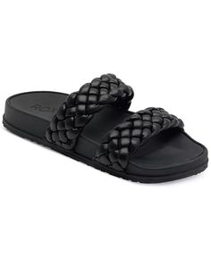 Roxy - Women's Slippy Braided Slip On Slide Sandals Black Sandals Flat, Roxy Girls, Braided Sandals, Roxy Women, Leather Slide Sandals, Womens Slides, Braided Strap, Girls Club, Snowboards