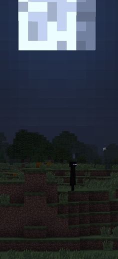 a man standing in the middle of a field at night